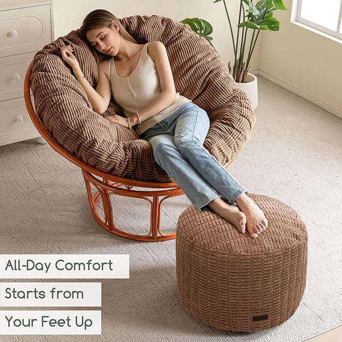 HIGOGOGO Pouf Ottoman Stuffed Round Modern Foam Filled Foot Rest Poufs for Living Room Chair Decorative 20 X 15 Inches Boho Relax Stool for Wedding Christmas Party, Brown