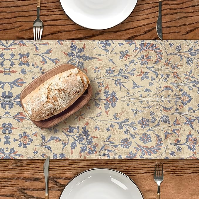 Boho Floral Cream Table Runner,Vintage Elegant Farmhouse Table Center Linen Decor,Country Rustic Farmhouse Magical Fall Kitchen Dining Table Decoration for Home Dining Party Decor 13x48 Inch
