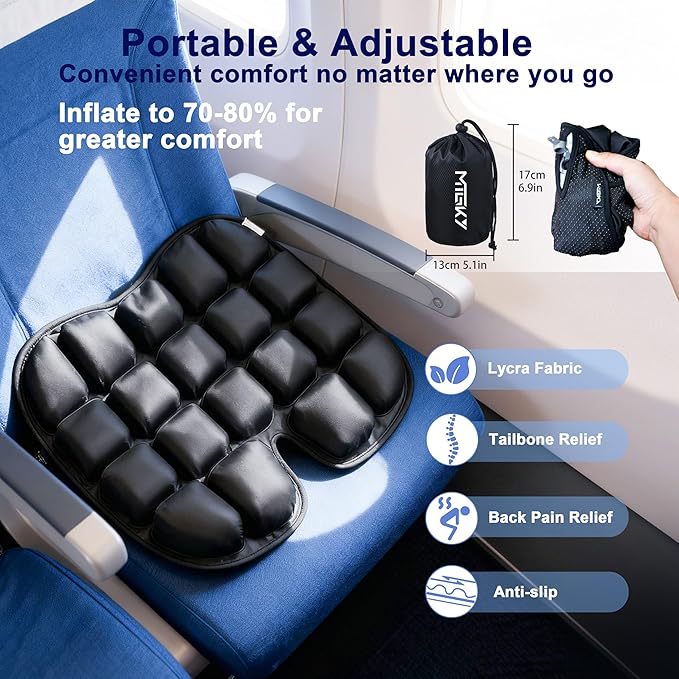 Upgrade Travel Seat Cushion for Airplane,Portable&Adjustable Air Seat Cushion,Coccyx Tailbone Pain Relief Chair Pad,Inflatable Cushion for Wheelchair, Travel,Driving,Office Work (Butterfly)