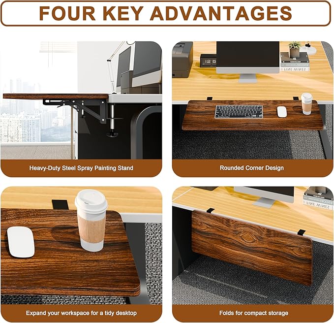 Ergonomic Desk Extender Tray, 36.22"×11.81" Clamp-On Arm Rest Shelf, 90° Foldable Computer Elbow Support for Office Home, Space-Saving Keyboard Mouse Tray (Vintage Burnt Color)