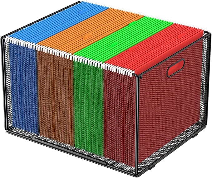MaxGear Hanging File Organizer Box, Metal Mesh File Folder Storage Box for Letter Legal Size, Black Filing Box for Hanging File Folders, Hanging Folder Organizer for Desk, Office, School, Home