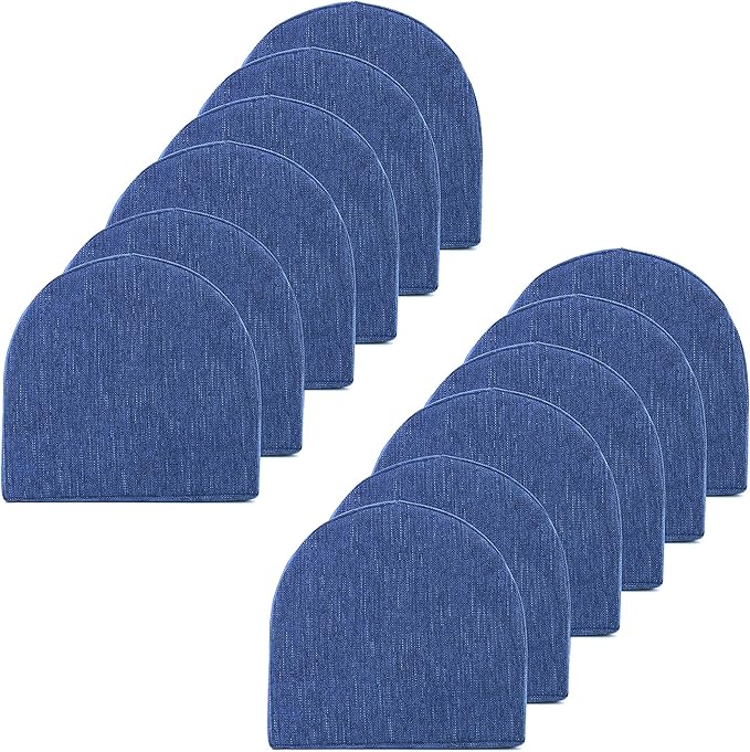Chair Cushions 100% High Density Memory Foam Pads U Shaped 17" x 16"Non Slip Skid Rubber Back Seat Cover, 12 Pack, Navy Blue