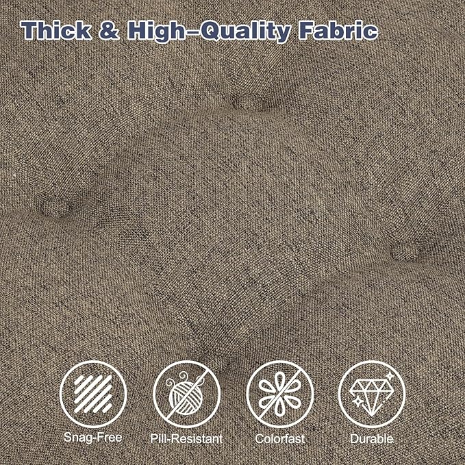 baibu Set of 2 Dining Chair Cushions, Dual-Layer Patent Design Memory Foam Kitchen Chair Cushions, Non-Slip Seat Pads with Ties, 16.5 x 16.5 x 3.5in, 2 Pack, Brown