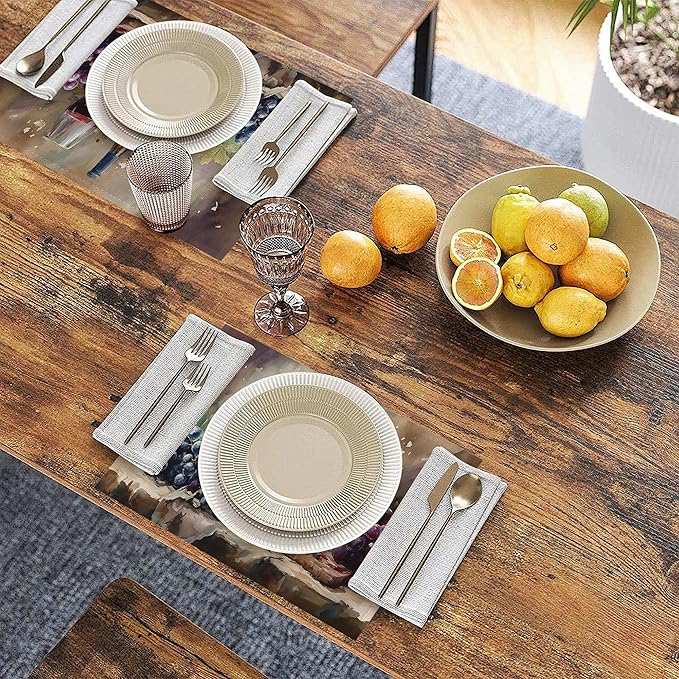 Watercolor Wine and Cheese Linen Placemats Set of 6, Decorative Table Mats 12x18 Inch, Washable Heat Resistant Placemats for Dining Table Kitchen Home Decor