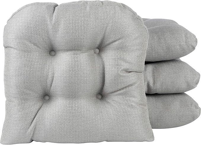 Klear Vu Gripper Overstuffed Universal Non-Slip Dining Chair Cushions for Kitchen Decor or Office Use, U-Shaped Skid-Proof Seat Pad, 15x15 Inches, 4 Count (Pack of 1), Solid Gray