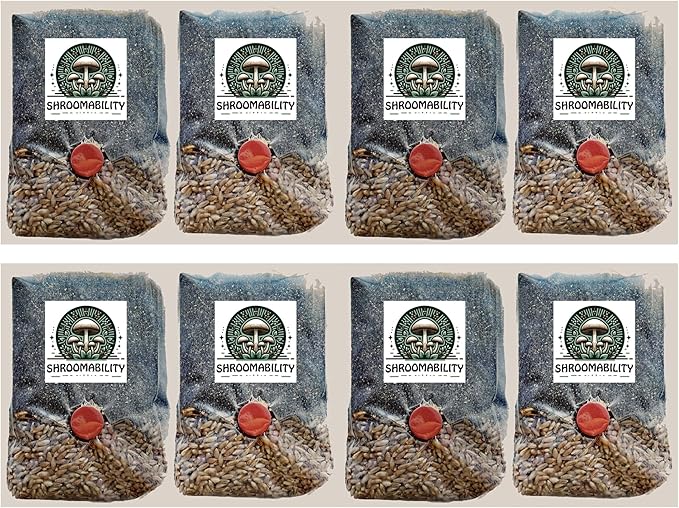 Shroomability Mini All-in-One Mushroom Grow Bags | Mushroom Grow Kit | Rye & Coco Coir Casing Mix (8 Bags)