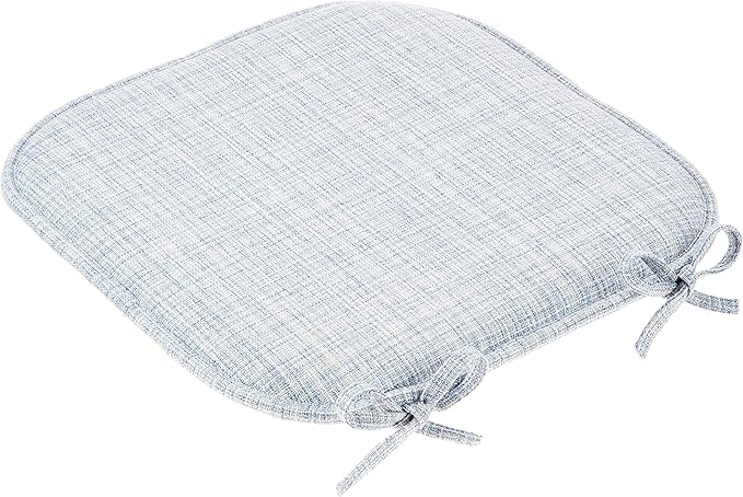 Sweet Home Collection Chair Cushion Memory Foam Pads with Ties Honeycomb Pattern Slip Non Skid Rubber Back Rounded Square 16" x 16" Seat Cover, 4 Pack, Aria Silver/Blue