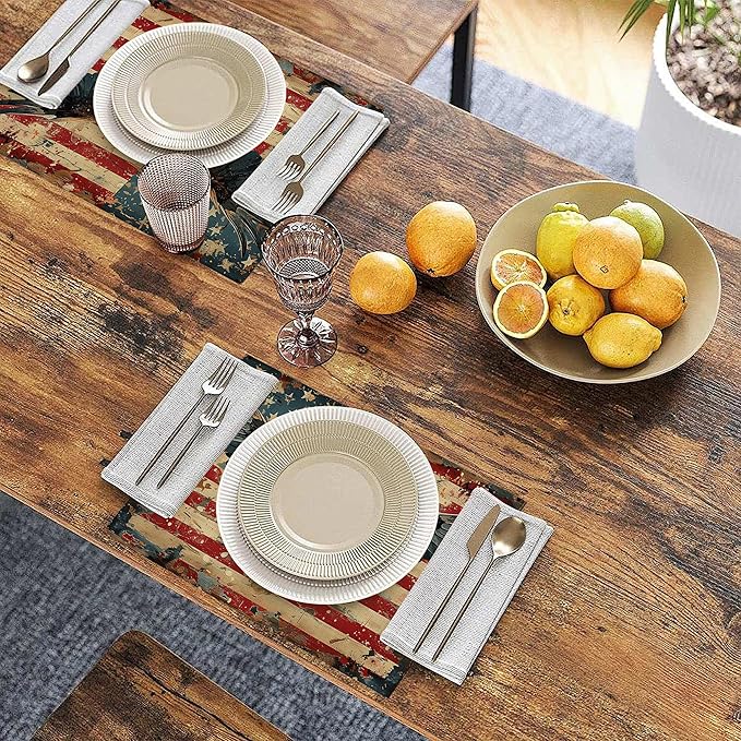 Retro American Flag Eagle Table Placemats Set of 6, Linen Placemats 12x18 Inch, Washable Non Slip Heat Resistant Mats for Dining Table Kitchen Indoor Use