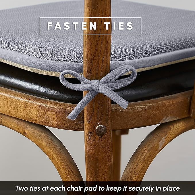 Elegant Comfort 4 Pack Chair Cushion Covers - Skid-Proof Rubber Backing - 16 x 16 Inch - Thick Dining Square Shape Seat Covers - Comfortable Textured Chair Pads with Ties - Mosaic Pattern, Gray
