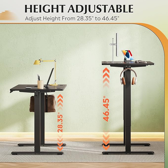DEVAISE 40 Inch Electric Standing Desk, 3 Adjustable Computer Desk for Home Office, Ergonomic Sit to Stand Desk with LED Touchscreen，Headphone Hook, 3 Memory Preset, with One-Piece Desktop, Black