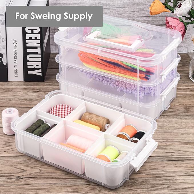 CraftGenes Craft Organizers and Storage, 10QT 4-Layer Durable Sewing Organizer for Sewing Supplies with 2 Removable Trays, DIY Kit Container for Seasonal Decor, Tool, Scrapbook and Art Supplies