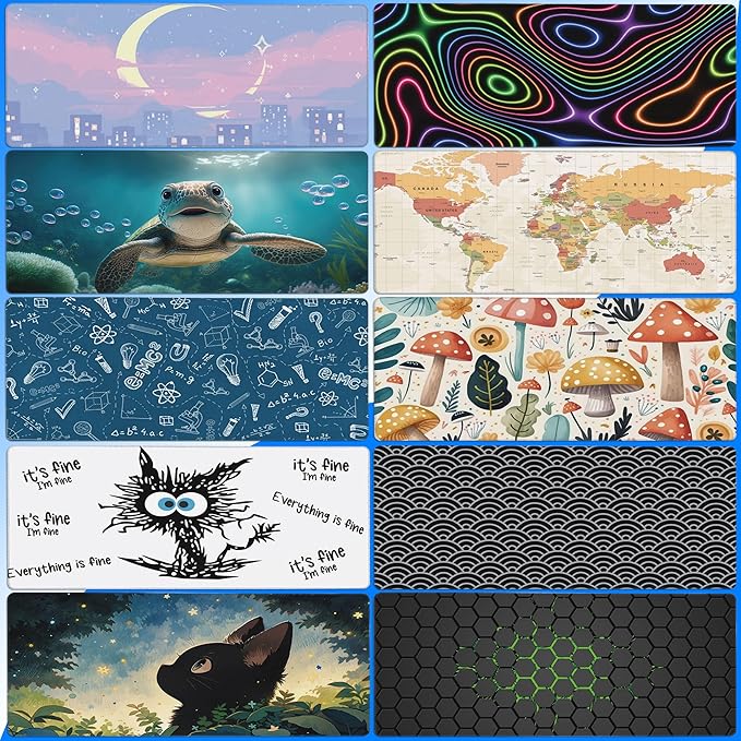 Desk Pad, Green Honeycomb Science Technology Extended Gaming Mouse Pad Large, 35.4"x15.7" Big Mouse Pad with Non-Slip Base and Stitched Edge, Long Computer Keyboard Mouse Mat for Home Office Work