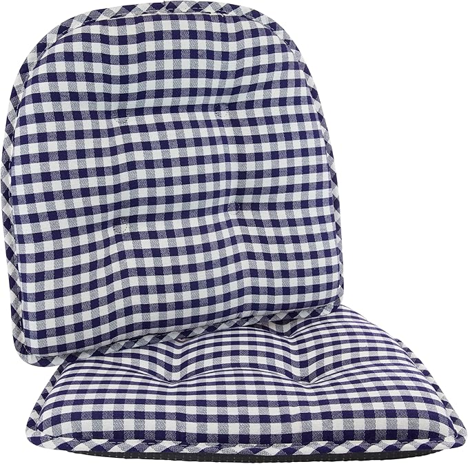 Klear Vu Omega Non-Slip Chair Cushions, Assembled in USA, U-Shaped Skid-Proof Seat Pads for Dining Room, Kitchen, Office, 15"x16" 2 Pack Gingham Navy 2 Count
