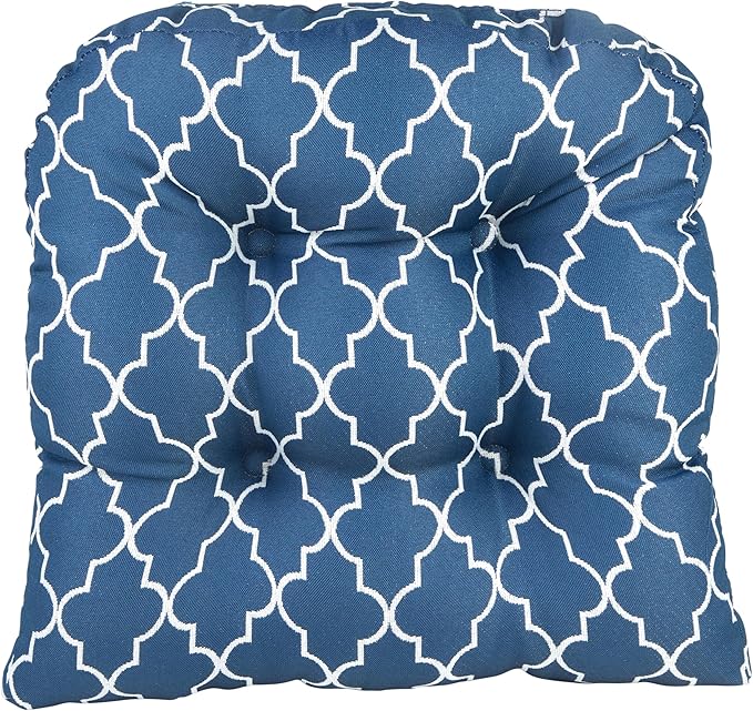 Klear Vu Gripper Overstuffed Universal Non-Slip Dining Chair Cushions for Kitchen Decor or Office Use, U-Shaped Skid-Proof Seat Pad, 15x15 Inches, 2 Count (Pack of 1), Geo Blue