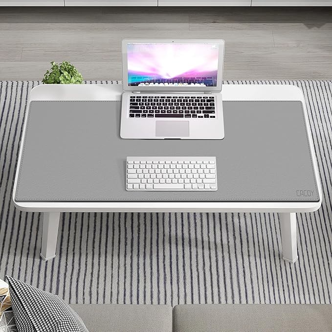 Cacoy 40" x 16" PU Leather Desk Pad Blotter, Extended Gaming Computer Mouse Pad, Waterproof Writing Pad Desktop Protector Mat for Office and Home (Grey)