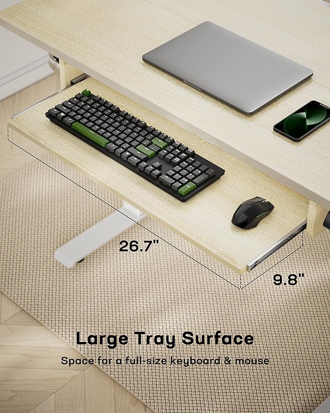 Marsail Standing Desk Adjustable Height with Extra Large Keyboard Tray, 55" Electic Adjustable Desk with 4 Memory Presets Cable Management 2 Storage Hooks, Sit Stand Up Desk for Home Office