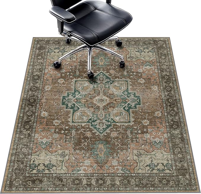 48"x60" Office Chair Mat for Hardwood Tile Floor, Under Desk Carpet Protector for Rolling Computer Chair Mat, Machine Washable Area Rug, Anti-Slip 1/5" Thick Low Pile Thin Vinyl Floor Mat, Rosewood