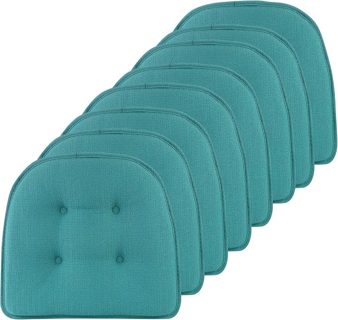 Klear Vu Omega Non-Slip Chair Cushions, Assembled in USA, U-Shaped Skid-Proof Seat Pads for Dining Room, Kitchen, Office, 15"x16" 8 Pack Solid Teal Blue 8 Count
