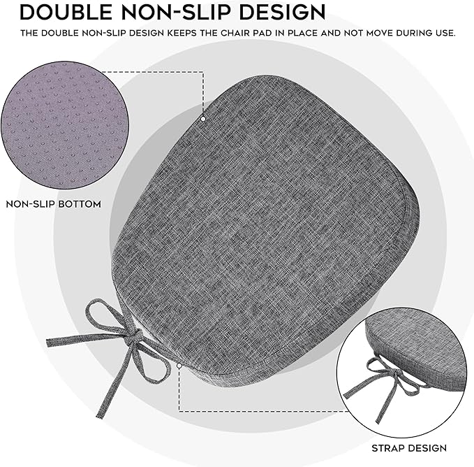 baibu 14x14 Memory Foam Metal Chair Cushions Set of 4, Dual-Layer Design Non-Slip Metal Dining Chair Pads Kitchen Seat Cushion with Machine Washable Cover, 4 Counts, Grey