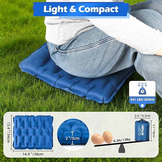 HiiPeak Inflatable Seat Cushion, Lightweight Stadium Seat Pad Camping Air Seat Cushion for Bleachers Backpacking Hiking Airplane Office Car Sports Events Concert