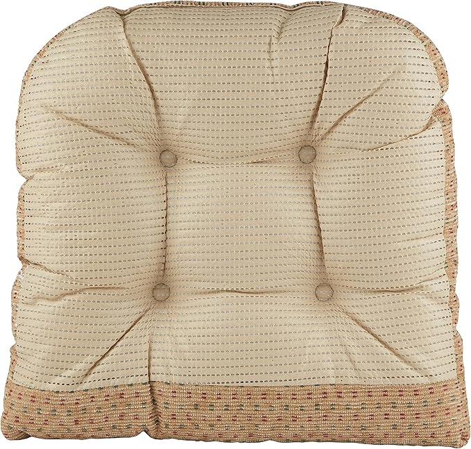 Klear Vu Gripper Overstuffed Universal Non-Slip Dining Chair Cushions for Kitchen Decor or Office Use, U-Shaped Skid-Proof Seat Pad, 15x15 Inches, 2 Pack, Ditzy Dot Natural