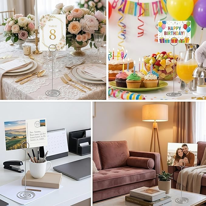 10 Pack 8.75 inch Tall Table Number Holders Place Card Holder Table Picture Holder Wire Photo Holder Clips Picture Memo Note Photo Stand (Silver)