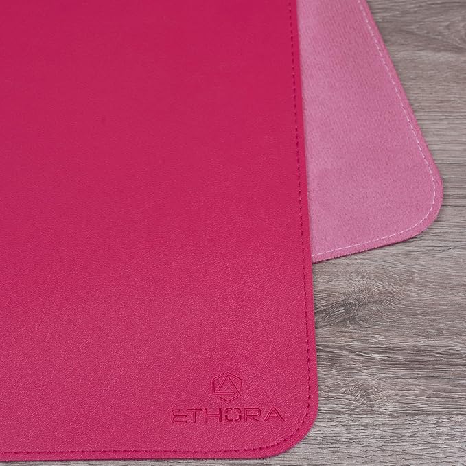 Desk Mat -Computer Desk mat with Non Slip Suede Bottom with Stitched Edges- Waterproof - Leather Desk pad PU Desk Cover for Home, Mouse, Makeup Mat for Vanity (Pink, 35.4 x 15.7)