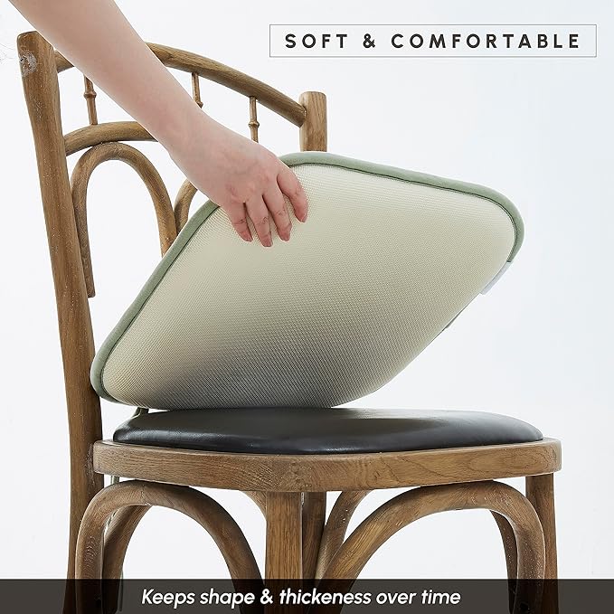 Elegant Comfort 2 Pack Chair Cushion Covers - Skid-Proof Rubber Backing - 16 x 16 Inch - Thick Dining Square Shape Seat Covers - Comfortable Textured Chair Pads with Ties - Thatch Pattern, Sage