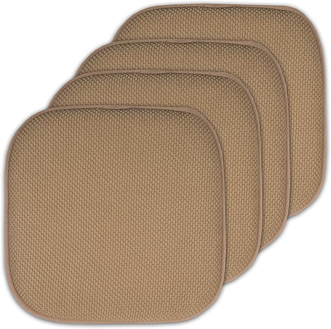 Sweet Home Collection 4 Pack Memory Foam Honeycomb Nonslip Back 16" x16" Chair/Seat Cushion Pad - CPMF-4PK-TAUPE