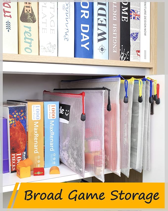 SUNEE Plastic Mesh Zipper Pouch 7.8x10.8 in (6 Colors, 12 Packs), Small Water-Resistant Zip Bag for School Office Supplies, Pencil Organizing Storage