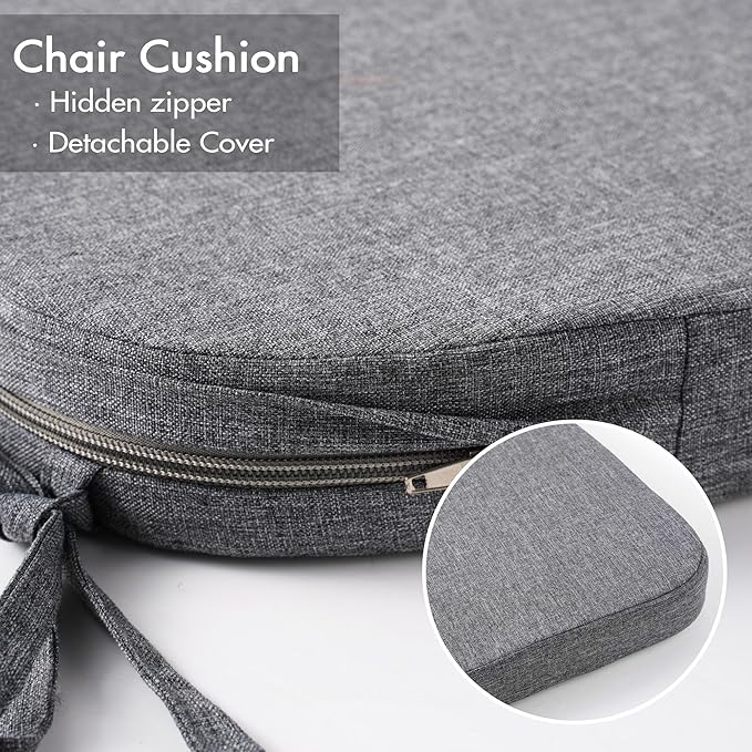 Battilo Chair Cushions for Dining Chairs with Ties, Waterproof Kitchen Chair Pad with Non-Slip Backing, Seat Cushions with Machine Washable Removable Cover, 16"x16"x2", Set of 4, Dark Grey
