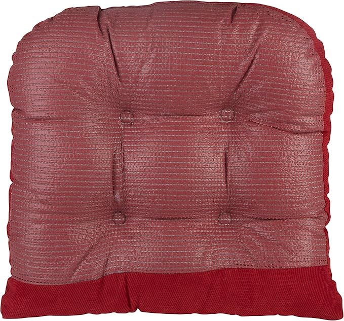 Klear Vu Gripper Overstuffed Universal Non-Slip Dining Chair Cushions for Kitchen Decor or Office Use, U-Shaped Skid-Proof Seat Pad, 15x15 Inches, 4 Count (Pack of 1), Linear Kitchen Red