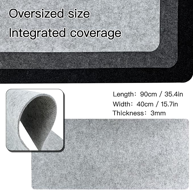Large Felt Desk Mat, 35.4" x 15.7" Felt Desk Pad - Non-Slip Keyboard Mat & Mouse Pad for Office and Gaming, Water Resistant Desktop Protector for Computer, Home, Work (Light Gray)