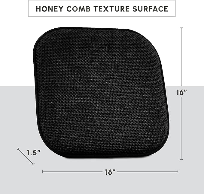 Elegant Comfort 2 Pack Chair Cushion Covers - Skid-Proof Rubber Backing - 16 x 16 Inch - Thick Dining Square Shape Seat Covers - Comfortable Textured Chair Pads with Ties - Honeycomb Pattern, Black
