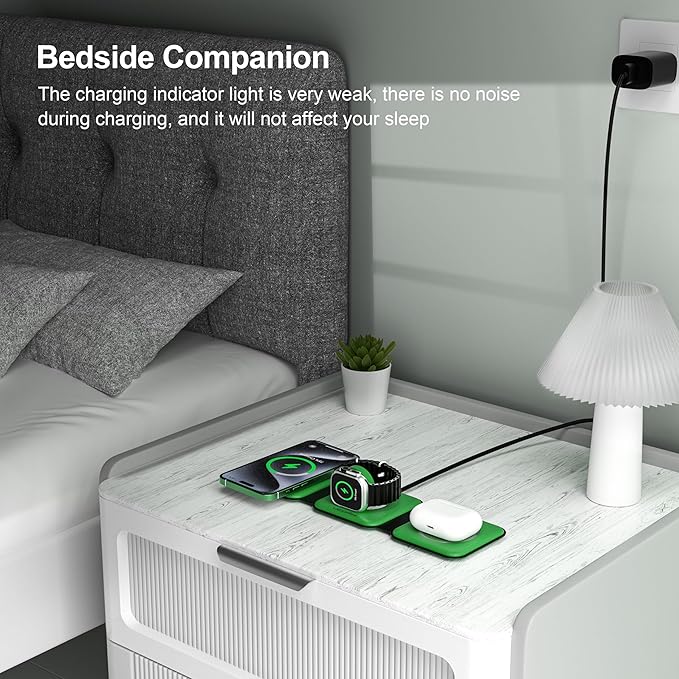 3 in 1 Charging Station for Multple Devices,Foldable 3 in 1 Wireless Charger for Travel,Nano Wireless Charging Station for iPhone16 15 14 13 12 Pro Max/Watch 10 9 8 7 6 5 4 3 Ultra/AirPod Pro