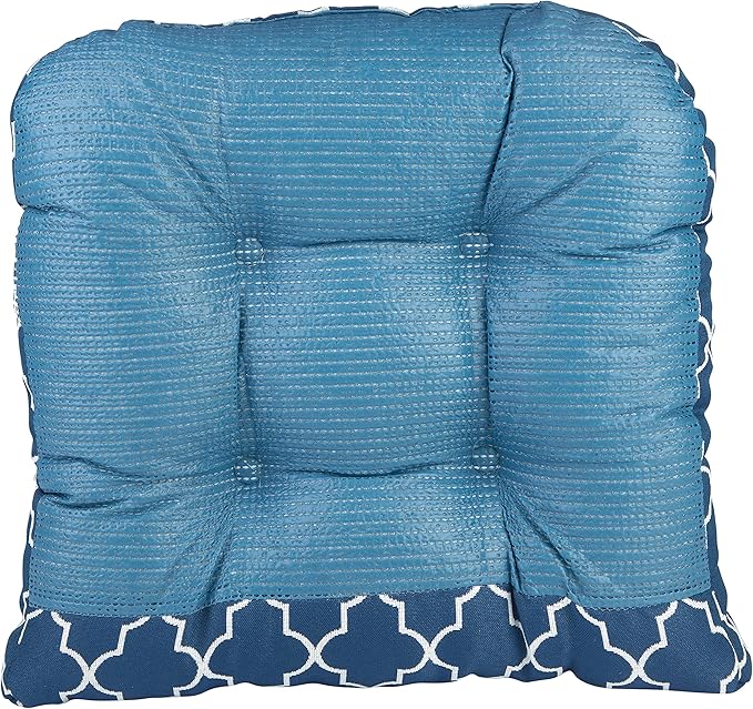Klear Vu Gripper Overstuffed Universal Non-Slip Dining Chair Cushions for Kitchen Decor or Office Use, U-Shaped Skid-Proof Seat Pad, 15x15 Inches, 4 Count (Pack of 1), Geo Blue