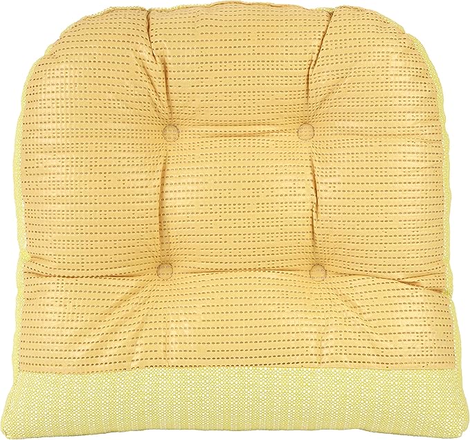 Klear Vu Gripper Overstuffed Universal Non-Slip Dining Chair Cushions for Kitchen Decor or Office Use, U-Shaped Skid-Proof Seat Pad, 15x15 Inches, 4 Count (Pack of 1), Solid Yellow