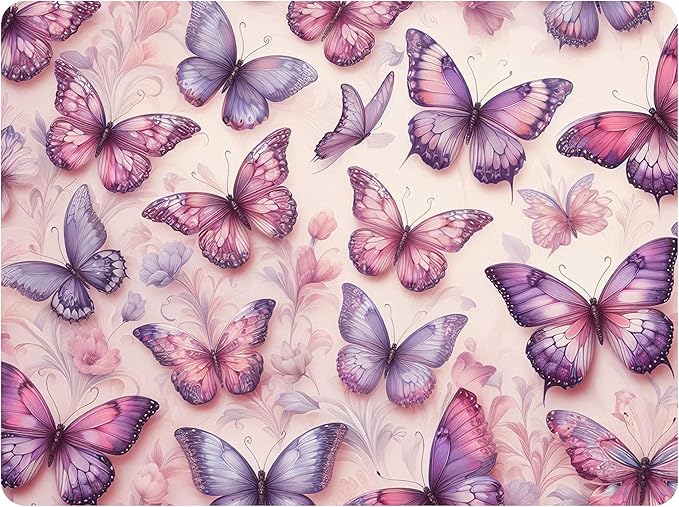 Set of 4 Cork Backed Placemat, Kitchen and Dining Table Decoration Design Hard Placemat 12" x 16" (Butterfly ~ Purple)