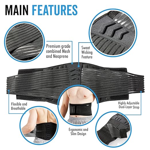 Bodyprox Lumbar Support Back Brace for Men and Women (Plus Size 50" - 70")