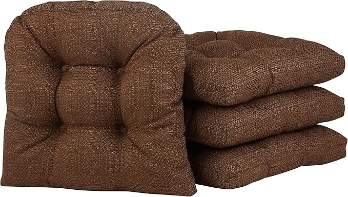 Klear Vu Gripper Overstuffed Universal Non-Slip Dining Chair Cushions for Kitchen Decor or Office Use, U-Shaped Skid-Proof Seat Pad, 15x15 Inches, 4 Count (Pack of 1), Waffle Brown
