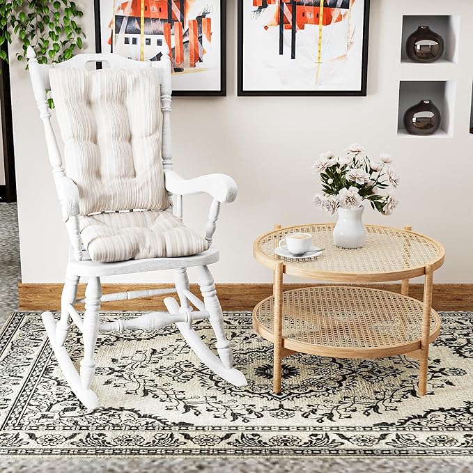 Klear Vu The Gripper Non-Slip Rocking Chair Cushion Thick, Includes Seat Pad & Back Pillow with Ties for Indoor Living Room Rocker, 17x17 Inches, 2 Piece Set, Cream
