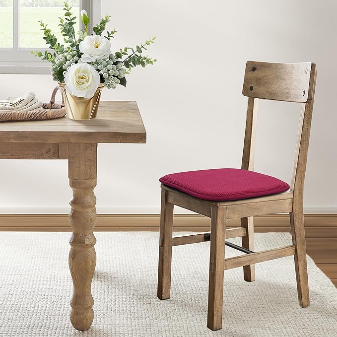 Shinnwa Dining Chair Cushions 2 Pack, Non Slip Indoor Chair Pads, U-Shaped Kitchen Seat Cushions, Set of 2, 15 x 16 Inches, Burgundy