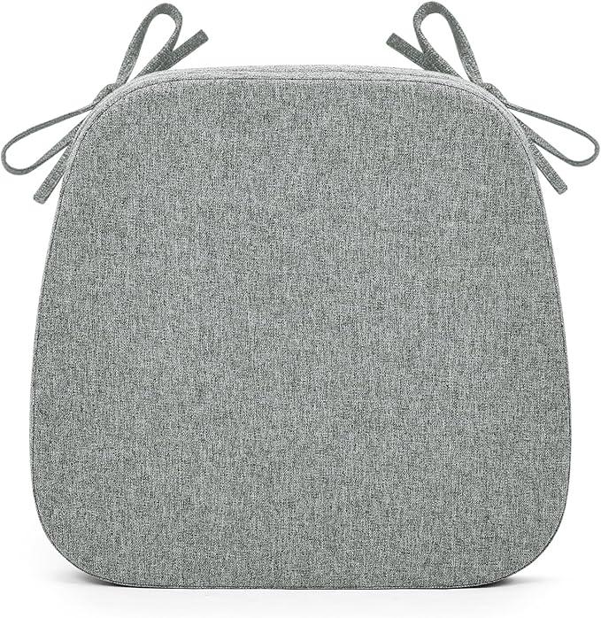 Shinnwa Seat Cushion for Kitchen Chair, Non-Slip Dining Chair Cushion with Detachable Straps and Machine Washable Cover, 17x16x2in, Grey