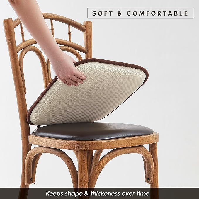 Elegant Comfort 2 Pack Chair Cushion Covers - Skid-Proof Rubber Backing - 16 x 16 Inch - Thick Dining Square Shape Seat Covers - Comfortable Textured Chair Pads with Ties - Honeycomb Pattern, Brown