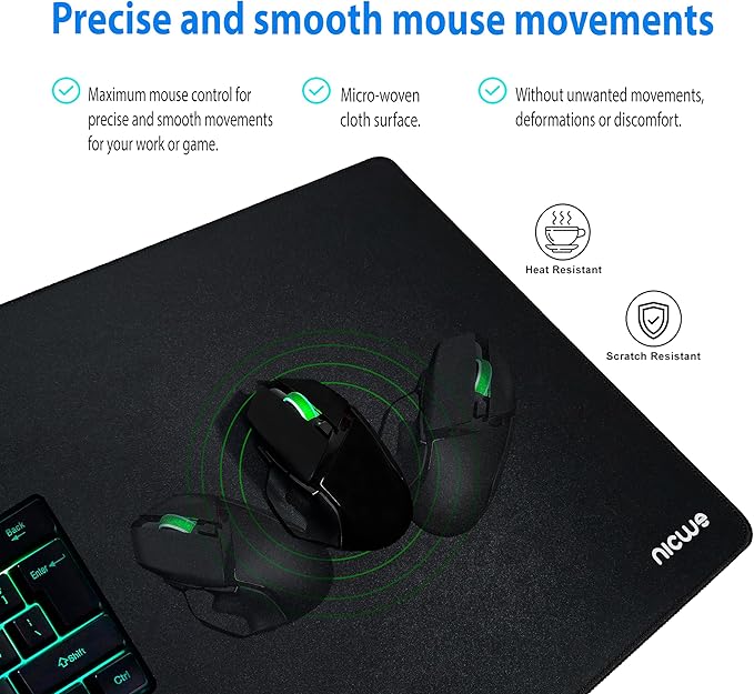 XXL Desk Pad – Large Micro Woven Cloth Mouse Pad with Non‑Slip Rubber Base, Waterproof, Double‑Stitched Edges – 35.4 x 15.75 in (Black)