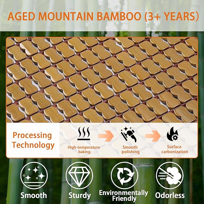 Bamboo Seat Cushion for Dining Chairs Car Seat Cool Mat — Reinforced with Elastic Edge Binding, Suitable for Office Chairs, Wheelchairs, Sofas, Breathable for Summer, Home and Vehicle Use