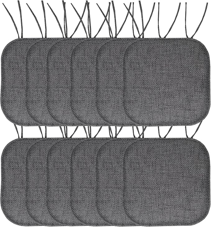 Sweet Home Collection Chair Cushion Memory Foam Pads with Ties Honeycomb Pattern Slip Non Skid Rubber Back Rounded Square 16" x 16" Seat Cover, Herringbone Black
