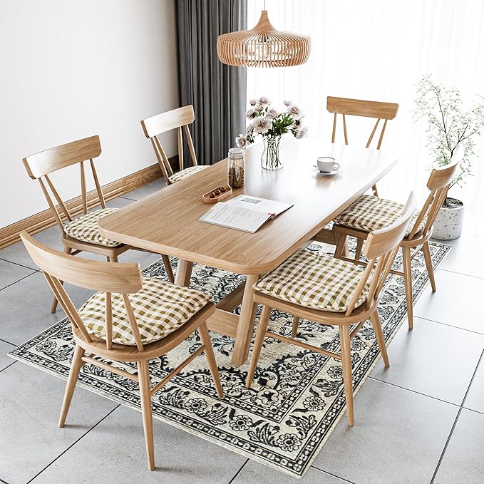 Klear Vu Omega Non-Slip Chair Cushions, Assembled in USA, U-Shaped Skid-Proof Seat Pads for Dining Room, Kitchen, Office, 15"x16" 2 Pack Gingham Natural 2 Count
