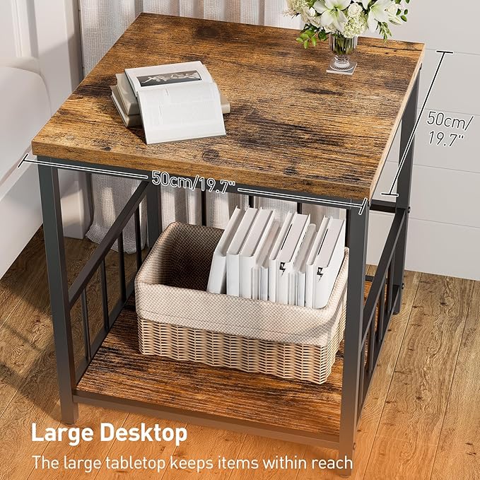RALGEND End Table, Mini Fridge Stand with Storage, 20" Mini Fridge Cabinet with 2-Tier Storage Shelves, Mini Fridge Table Adjustable Feet, for Kitchen, Living Room, Rustic Brown and Black 5001RSBF
