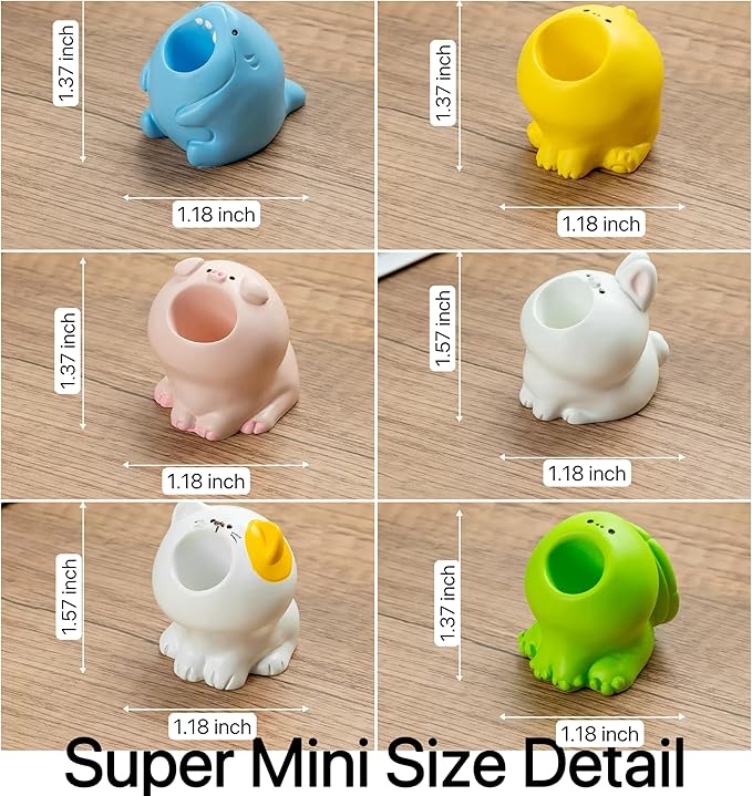 Cute Small Pen Pencil Holder, Kawaii Resin Cat Dog Dinosaur Rabbit Animal Paper Clip Toothbrush Mini Storage Organizer Office Desk Decorations